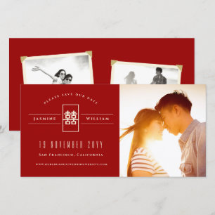 Rechteck Doppeltes Glück Chinesisches Hochzeitsfot Save The Date