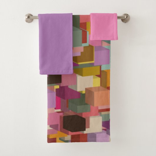 Rechteck- und Streifendesign in Multicolore Badhandtuch Set (Insitu)