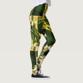 Rechtecke, eingezogen oder gestreckt, grüne Blattw Leggings (Rechts)