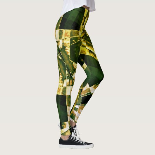 Rechtecke, eingezogen oder gestreckt, grüne Blattw Leggings (Rechts)