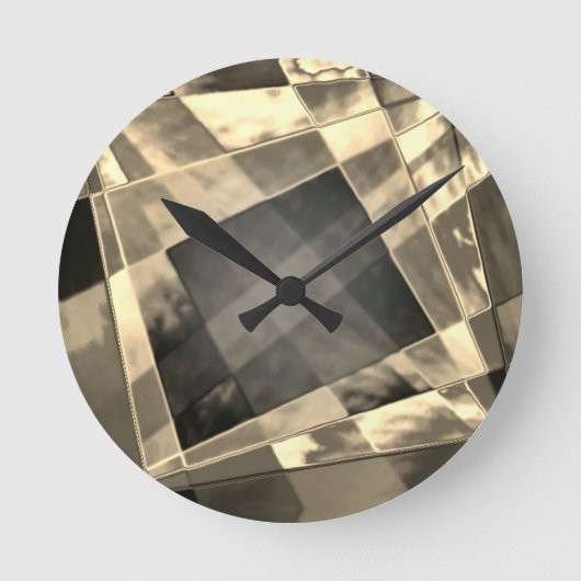 Rechtecke in Holz oder Beige geneigt? Runde Wanduhr (Vorderseite)