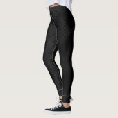 Rechteckige geometrische weiße Linien auf schwarz Leggings (Links)