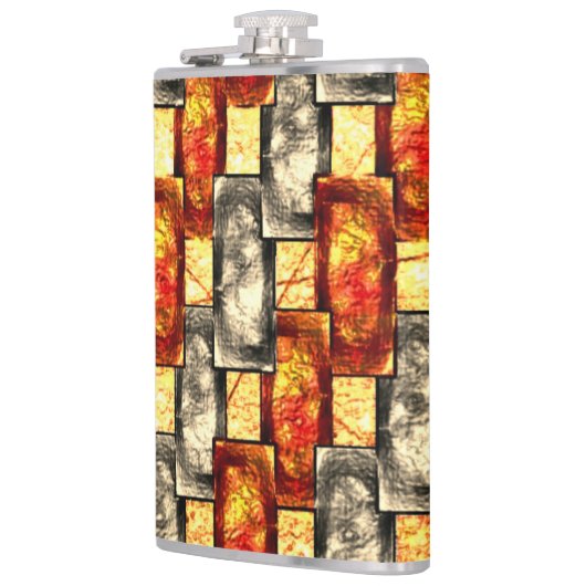 Rechteckige, geschnitzte Stücke in Beige und Rot Flachmann (Links)