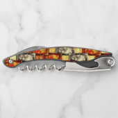 Rechteckige, geschnitzte Stücke in Beige und Rot Kellnermesser (Rückseite)