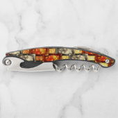 Rechteckige, geschnitzte Stücke in Beige und Rot Kellnermesser (Vorderseite)