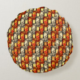 Rechteckige, geschnitzte Stücke in Rot und Beige Rundes Kissen