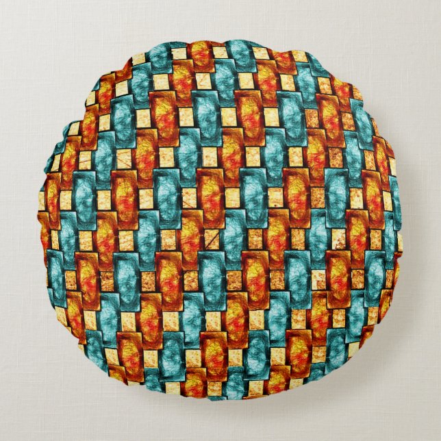 Rechteckige, geschnitzte und gefärbte Teller, Oran Rundes Kissen (Vorderseite)