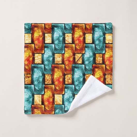 rechteckige, geschnitzte, zyanfarbene Teller Badhandtuch Set (Waschlappen)