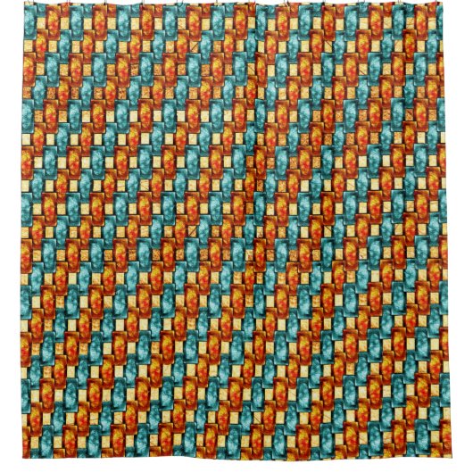 rechteckige, geschnitzte, zyanfarbene Teller Duschvorhang (Vorderseite)