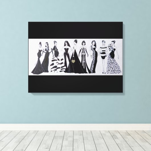 Rechteckige Leinwand Blk & Wht Fashion Print (Insitu (Holzboden))