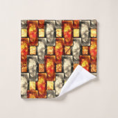 Rechteckige, rötlich und beige gearbeitete Stücke Badhandtuch Set (Waschlappen)