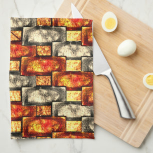 Rechteckige, rötlich und beige gearbeitete Stücke Geschirrtuch