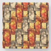 Rechteckige, rötlich und beige gearbeitete Stücke Steinuntersetzer (Vorderseite)