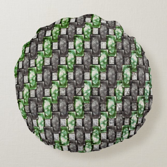 Rechteckige Schnitte und gefärbte, graugrüne Rundes Kissen (Rückseite)