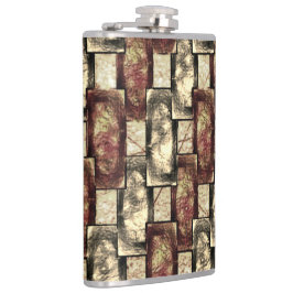 Rechteckige Schnitzereien und gepunktet, goldgelb Flachmann