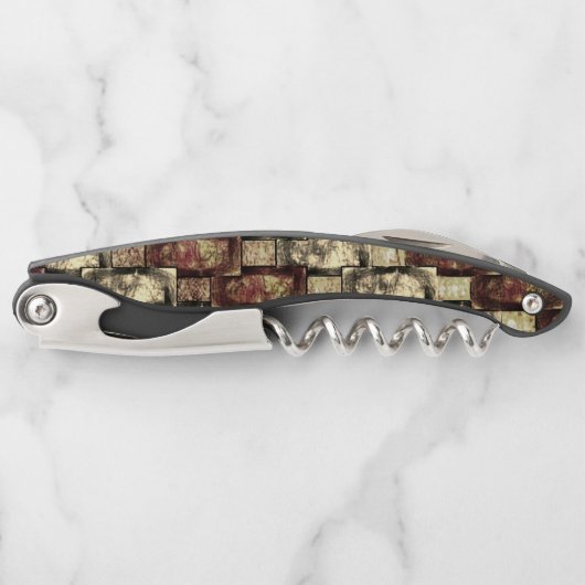 Rechteckige Schnitzereien und gepunktet, goldgelb Kellnermesser (Vorderseite)