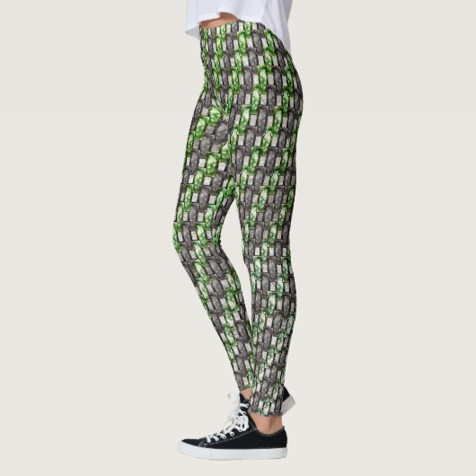 Rechteckige Schnitzereien und gepunktet, grün grau Leggings (Links)