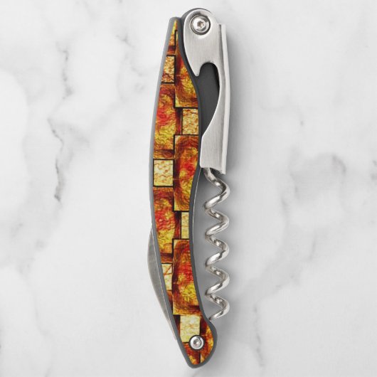 Rechteckige Teller, geschnitzt und farbig, orange Kellnermesser (Rückseite)