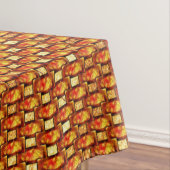 Rechteckige Teller, geschnitzt und farbig, orange Tischdecke (Beispiel)