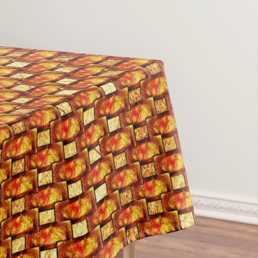 Rechteckige Teller, geschnitzt und farbig, orange Tischdecke (Beispiel)