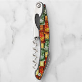 Rechteckige Teller geschnitzt und gefärbt, grün ro Kellnermesser (Vorderseite)