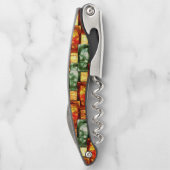 Rechteckige Teller geschnitzt und gefärbt, grün ro Kellnermesser (Rückseite)