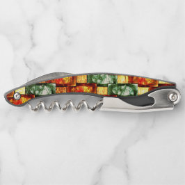 Rechteckige Teller geschnitzt und gefärbt, grün ro Kellnermesser