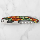 Rechteckige Teller geschnitzt und gefärbt, grün ro Kellnermesser (Vorderseite)