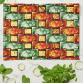 Rechteckige Teller, geschnitzt und gefärbt, rot gr Geschirrtuch (Gefaltet)