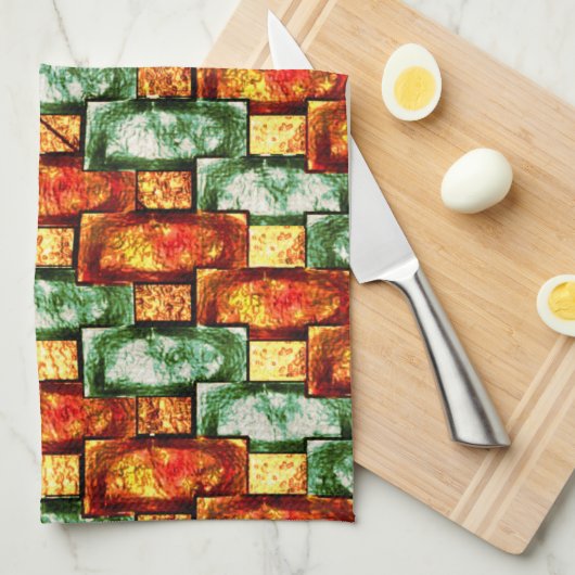 Rechteckige Teller, geschnitzt und gefärbt, rot gr Geschirrtuch (Viertel Falte)