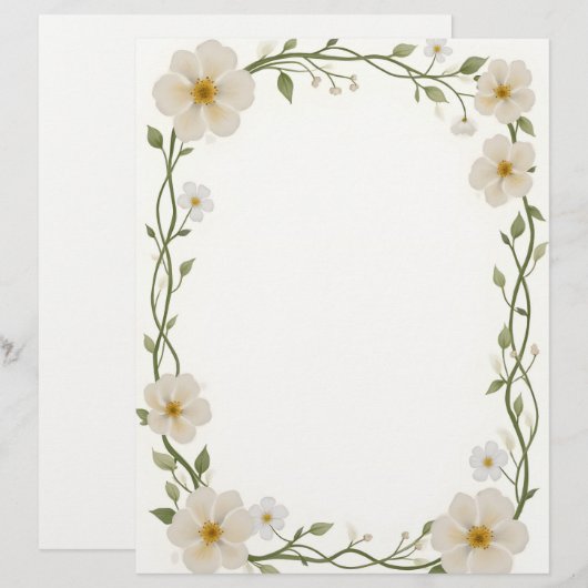 Rechteckrahmen der weißen Blume Briefbogen (Vorne/Hinten)
