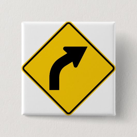 Rechtes Kurven-voran Landstraßen-Zeichen Button (Vorderseite)