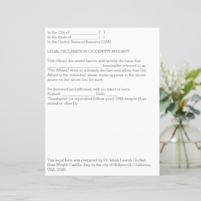 Rechtliche Identitätsbekundung (Stehend Vorderseite)