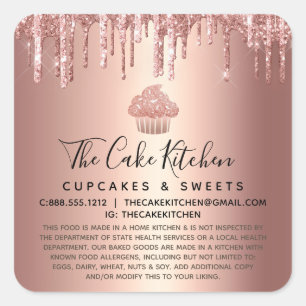 Rechtlicher Rose Gold Cupcake-Drips-Bäckerei-Pâtis Quadratischer Aufkleber
