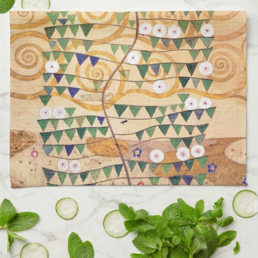 Rechts Teil des Baumes des Lebens von Gustav Klimt Küchentuch (Gefaltet)