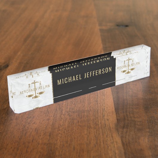 Rechtsanwalt am Gesetz - weißer Marmor, Schwarzes Namensplakette (Seite)