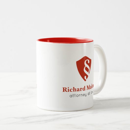 Rechtsanwalt am Gesetzesrechtsanwalt-Schild u. an Zweifarbige Tasse (VorderseiteRechts)