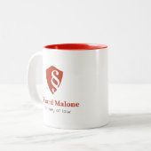 Rechtsanwalt am Gesetzesrechtsanwalt-Schild u. an Zweifarbige Tasse (Vorderseite Links)