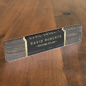 Rechtsanwalt Classic Black & Gold Holztextur Namensplakette (Seite)