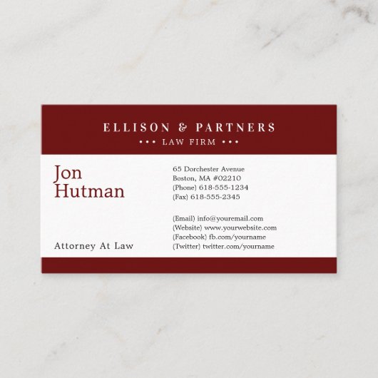 Rechtsanwalt | Elegant Schlicht Dark Red Visitenkarte (Vorderseite)