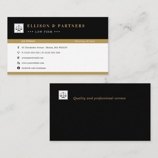 Rechtsanwalt | Elegantes Berufliches Schwarzes Gol Visitenkarte (Vorne/Hinten)