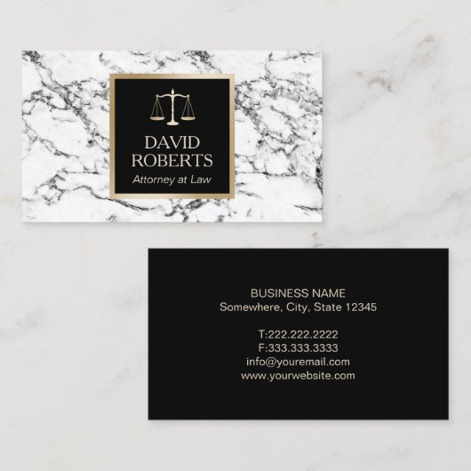 Rechtsanwalt Gold Scale Modernes Weißes Marmor Visitenkarte (Vorne/Hinten)