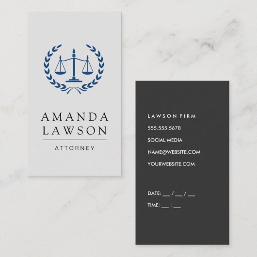 Rechtsanwalt in der Rechtsjustizskala Terminkarte (Vorne/Hinten)