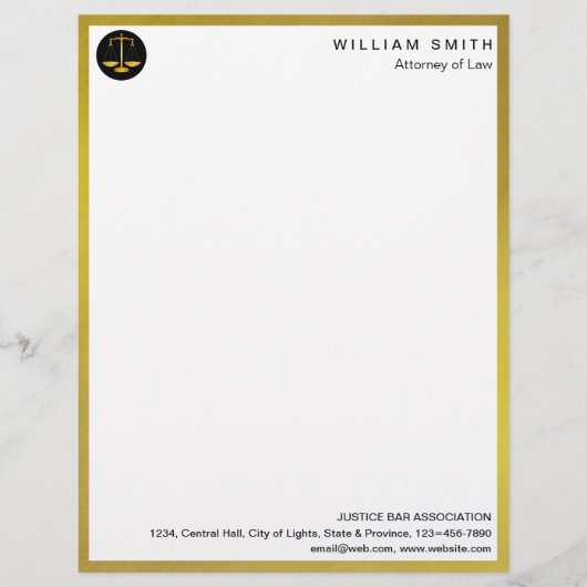 Rechtsanwalt in Imitats Gold Scale Anwältin Justiz Briefbogen (Vorderseite)