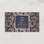 Rechtsanwalt Luxury Blue & Gold Damask Rechtsanwal Visitenkarte (Vorderseite)