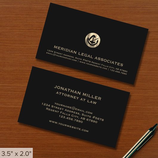 Rechtsanwalt mit "Law Black and Gold Business Card Visitenkarte