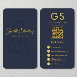 Rechtsanwalt Navy Blue Gold QR Code Monogram Visitenkarte