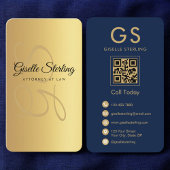 Rechtsanwalt Navy Blue Gold QR Code Monogram Visitenkarte