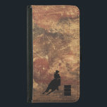Rechtsanwalt Racing Girl Silhouette Wir haben Grun Samsung Galaxy S5 Geldbeutel Hülle<br><div class="desc">Aufregende und rustikale Rodeo-thematische Illustration. Silhouette eines Cowgirl Fass Rennen mit ihrem Pferd. Hintergrund ist eine raue,  verwitterte,  braune und rot getönte,  erdige Grunge Textur. Ideal für Rodeo-Fans und Pferdefreunde.</div>