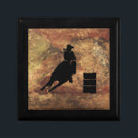 Rechtsanwalt Racing Girl Silhouette Wir haben Grun Schmuckschachtel<br><div class="desc">Aufregende und rustikale Rodeo-thematische Illustration. Silhouette eines Cowgirl Fass Rennen mit ihrem Pferd. Hintergrund ist eine raue,  verwitterte,  braune und rot getönte,  erdige Grunge Textur. Ideal für Rodeo-Fans und Pferdefreunde.</div>